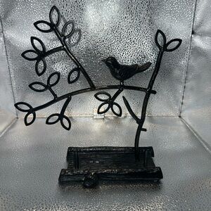 Artistic Black Metal Bird and Branch Jewelry Display Stand